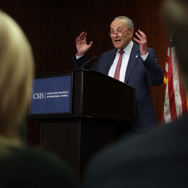 U.S. Senate Majority Leader Sen. Chuck Schumer (D-NY) speaks on AI technology at the Center for Strategic and International Studies (CSIS) on June 21, 2023 in Washington, DC. Sen. Schumer unveiled his SAFE Innovation in the AI Age framework during his remarks. – opinion coverage from STAT